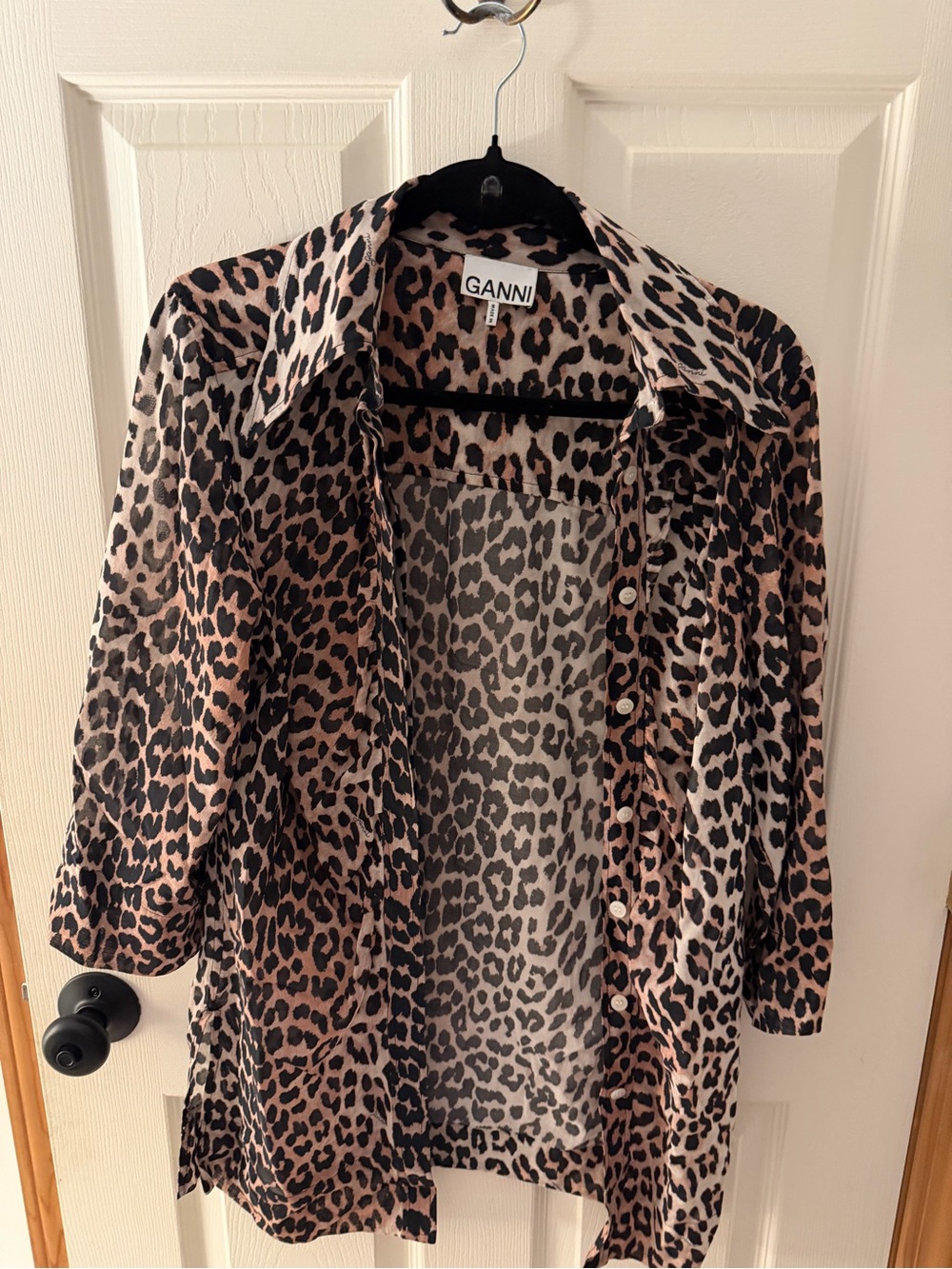 Ganni Leopard-Print Shirt Jacket in Brown and Black